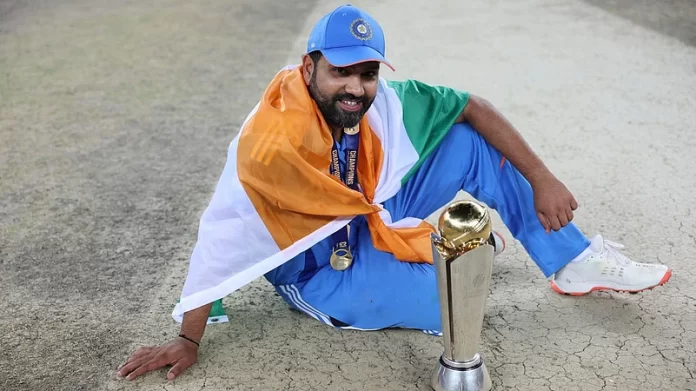 Rohit sharma with champions trophy ap photo